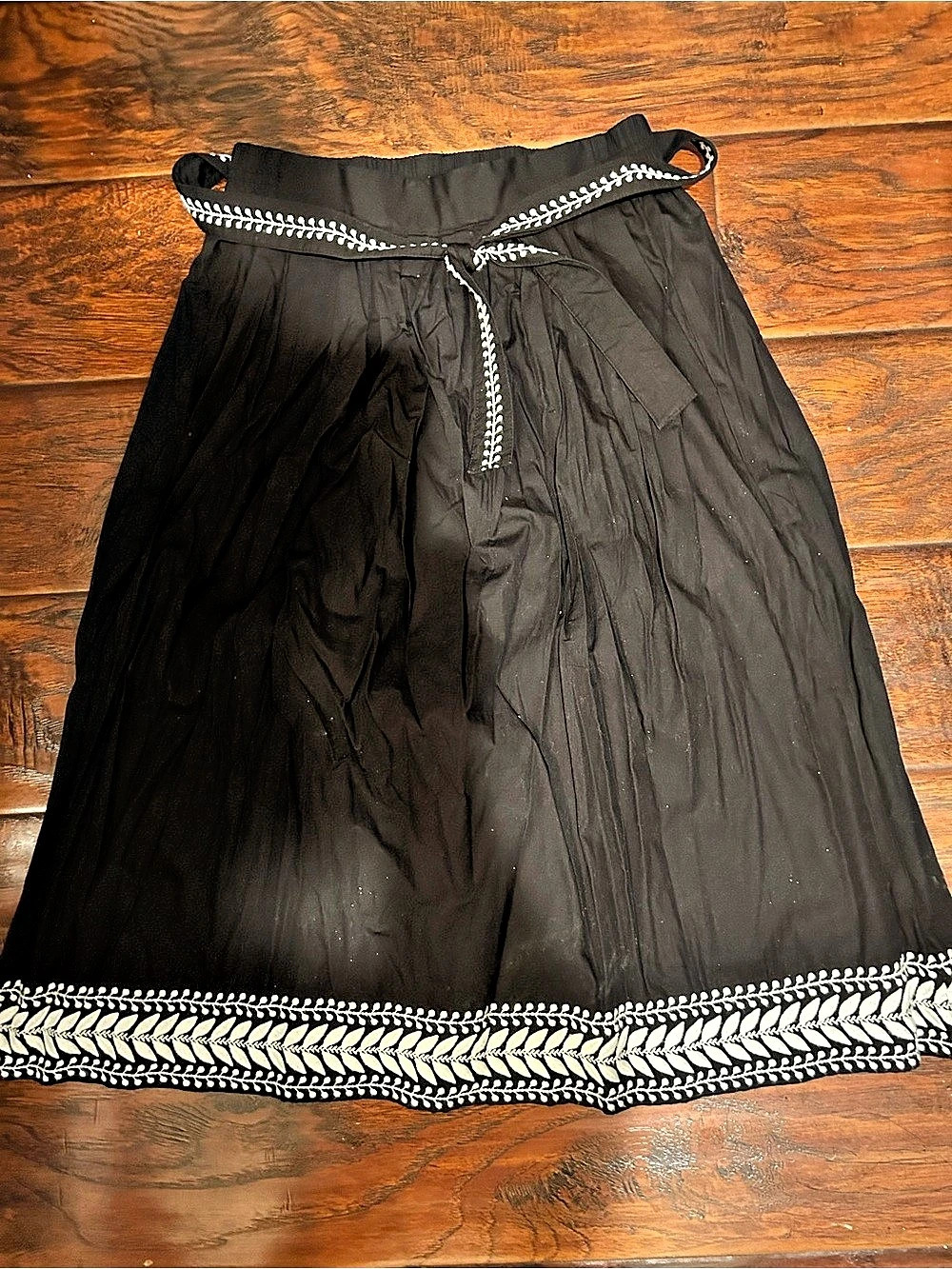 J.Crew Embroidered Cotton Midi Skirt with Belt Black